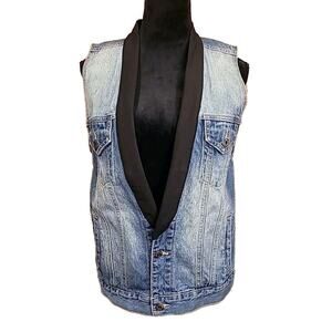 Litz Rockabilly Punk Sleeveless Denim Jacket Tuxedo Style Women's Small